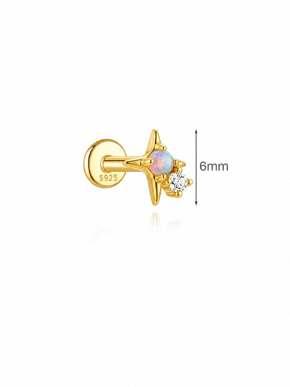 925 sterling silver opal star flat back earring with 6mm top