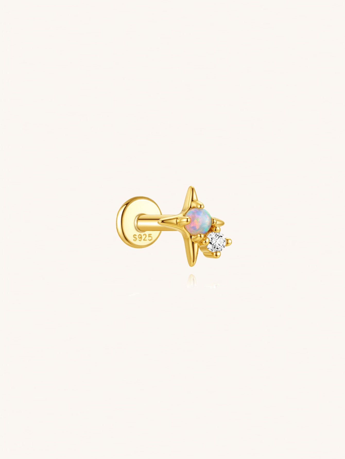 Opal star zircon flat back labret piercing in 925 sterling silver