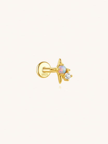Opal star zircon flat back labret piercing in 925 sterling silver