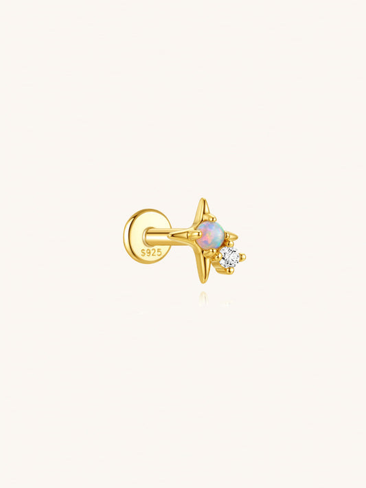 Opal star zircon flat back labret piercing in 925 sterling silver