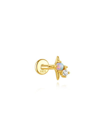 925 sterling silver opal star flat back piercing earring with CZ accent