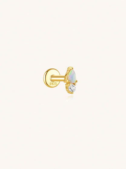 Opal teardrop flat back cartilage earring in 925 sterling silver with CZ accent