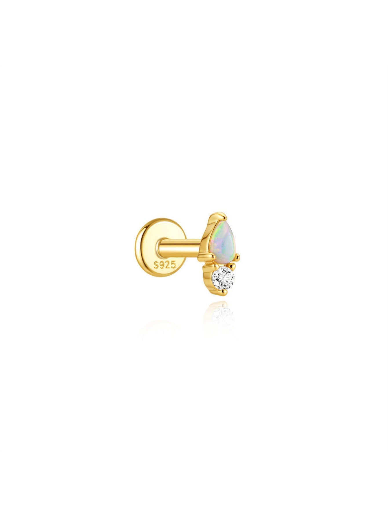 925 sterling silver opal teardrop flat back piercing earring