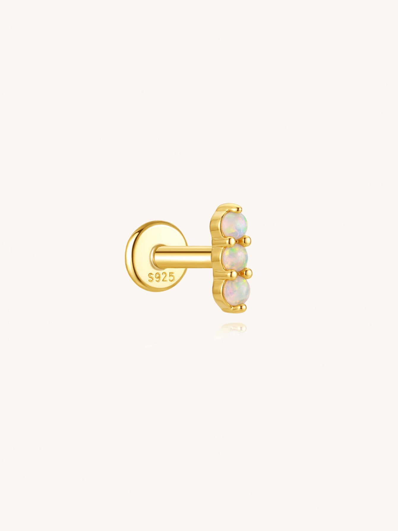 Triple opal flat back labret piercing in 925 sterling silver