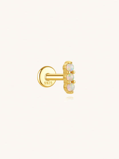 Triple opal flat back labret piercing in 925 sterling silver