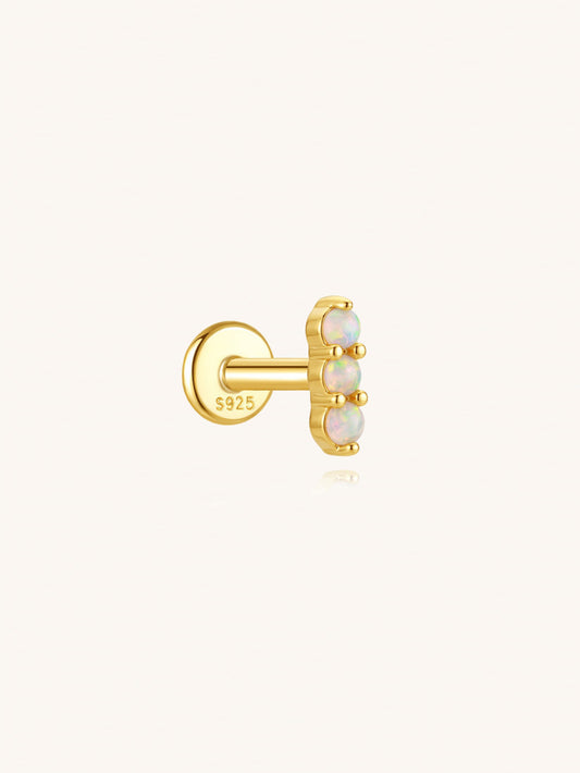 Triple opal flat back labret piercing in 925 sterling silver