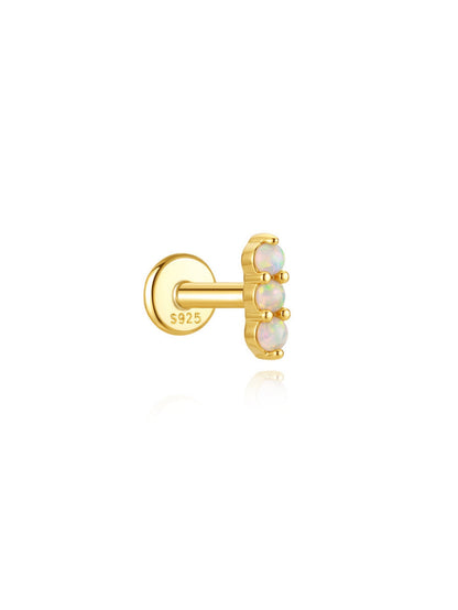 925 sterling silver triple opal bar flat back piercing earring