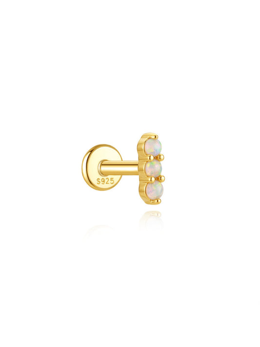 925 sterling silver triple opal bar flat back piercing earring