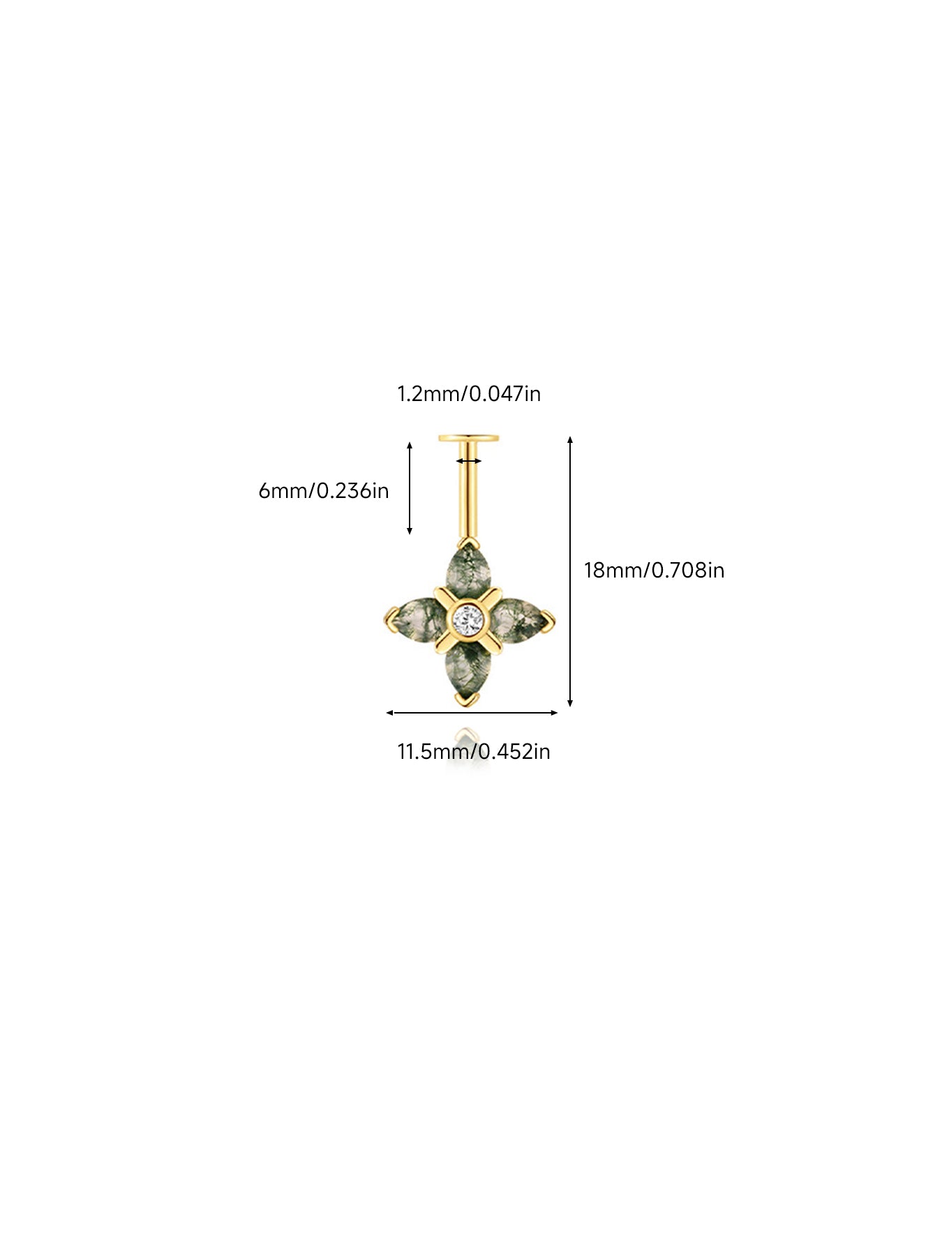 925 Moss Agate Flower Vertical Helix Stud