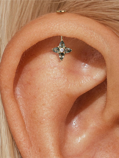 925 Moss Agate Flower Vertical Helix Stud