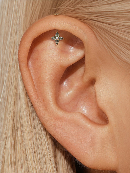 925 Moss Agate Flower Vertical Helix Stud