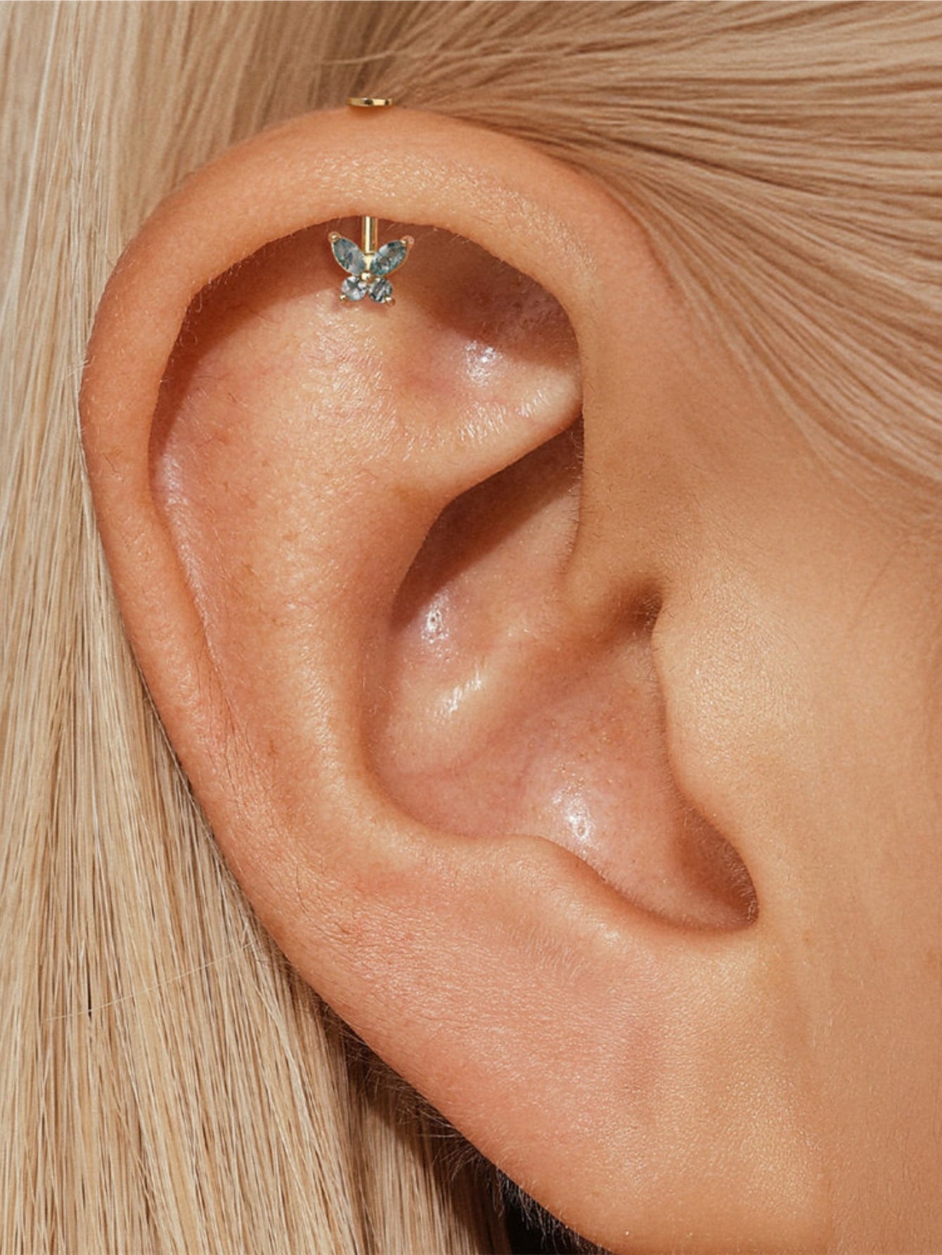 925 Natural Moss Agate Butterfly Vertical Helix Stud