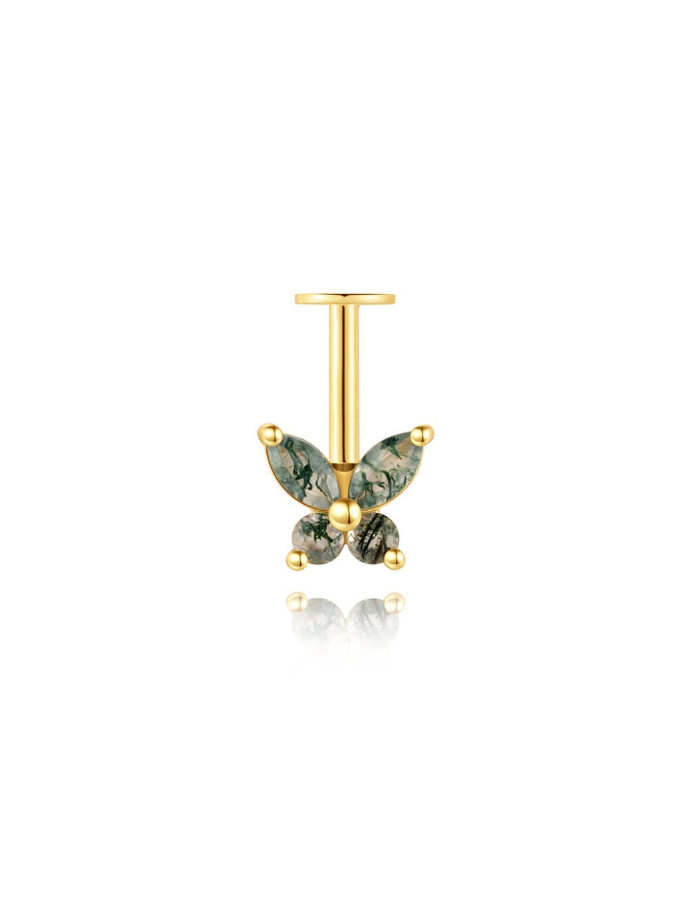 925 Natural Moss Agate Butterfly Vertical Helix Stud