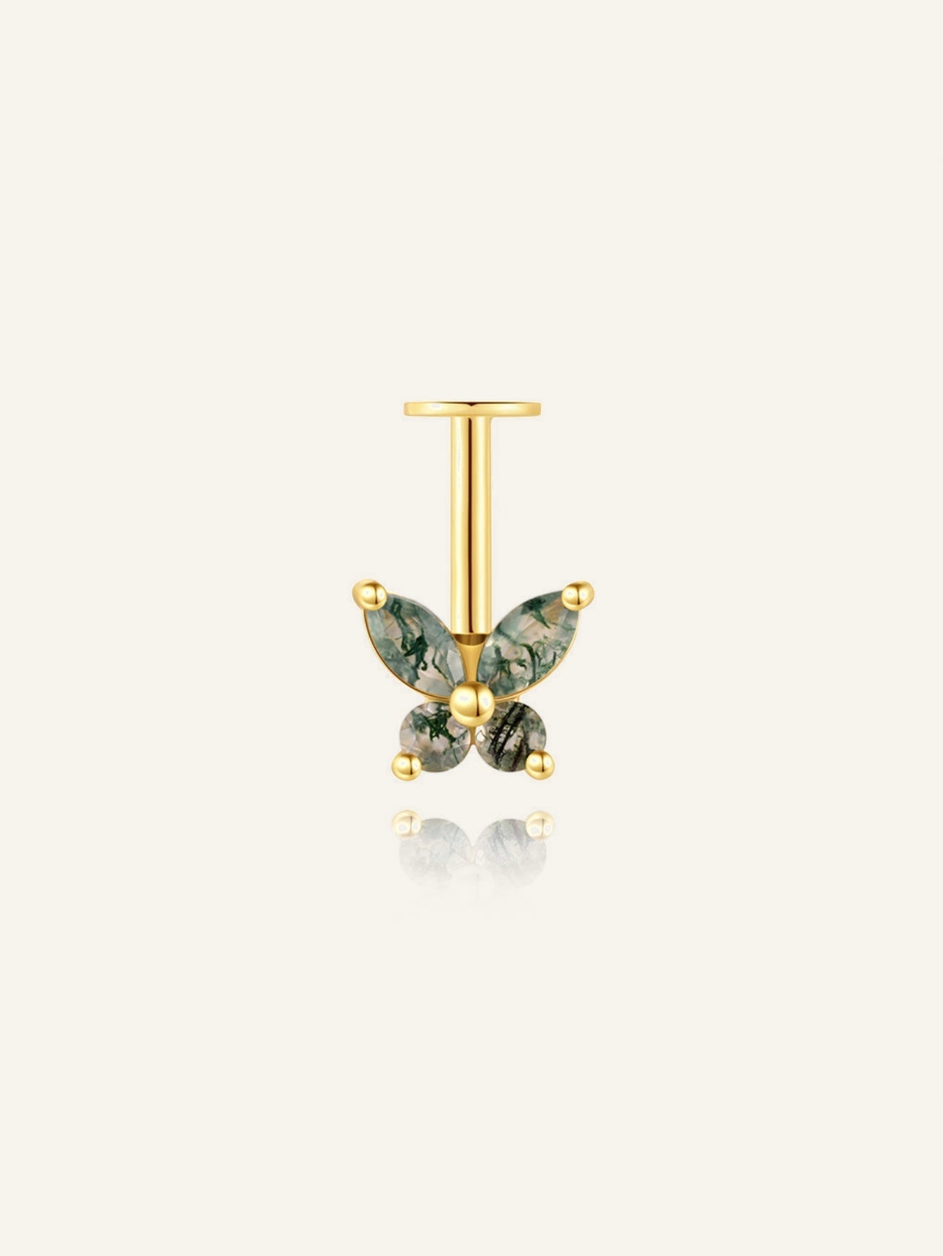 925 Natural Moss Agate Butterfly Vertical Helix Stud