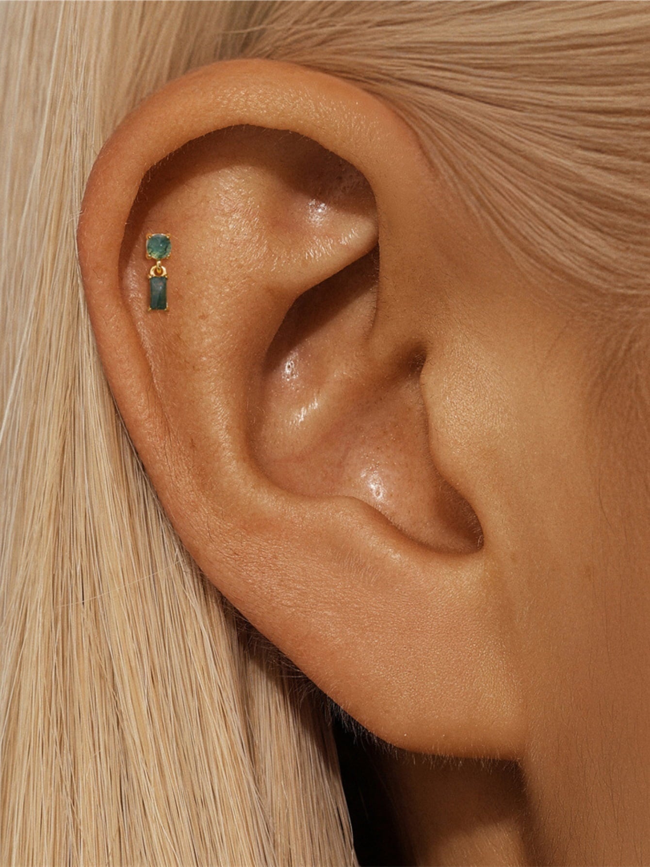 925 Natural Moss Agate Dangle Flat Back Stud