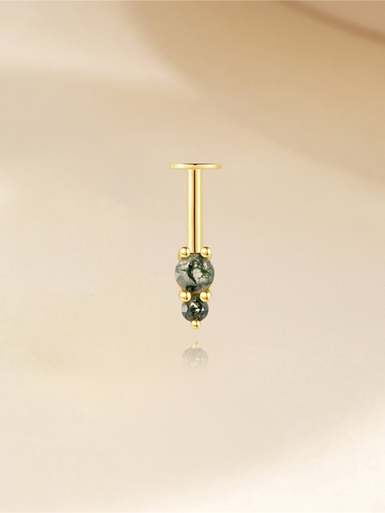 925 Natural Moss Agate Double Bead Vertical Helix Stud