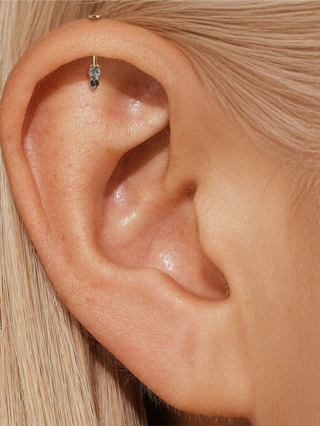 925 Natural Moss Agate Double Bead Vertical Helix Stud