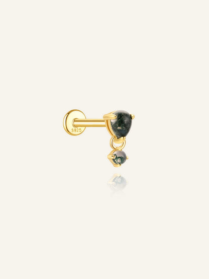 925 Natural Moss Agate Double Drop Flatback Stud