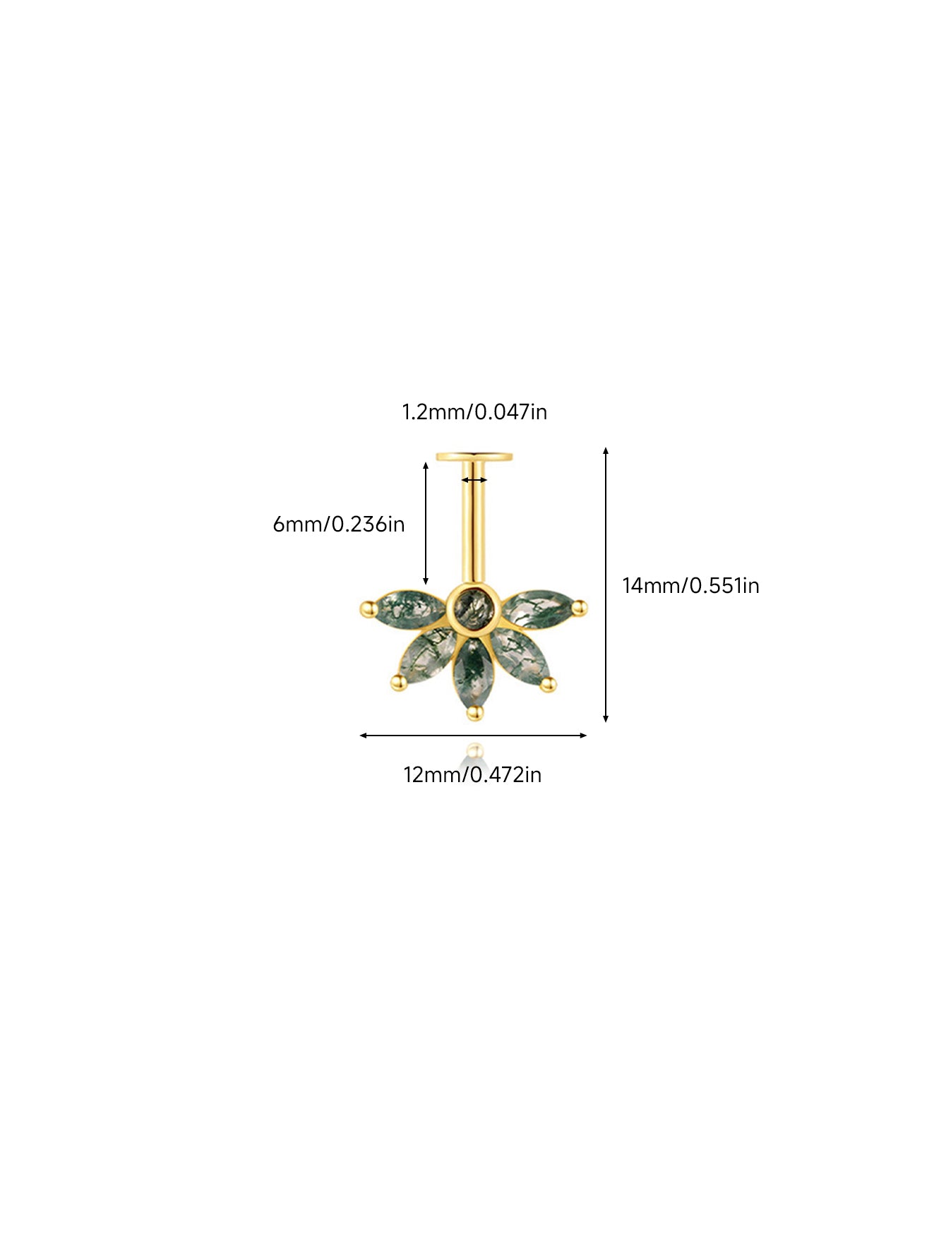 925 Natural Moss Agate Flower Vertical Helix Stud