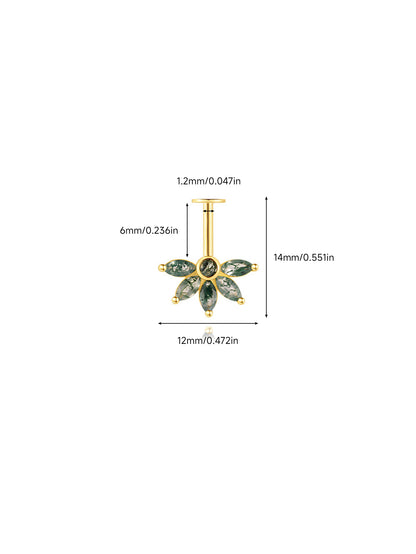 925 Natural Moss Agate Flower Vertical Helix Stud