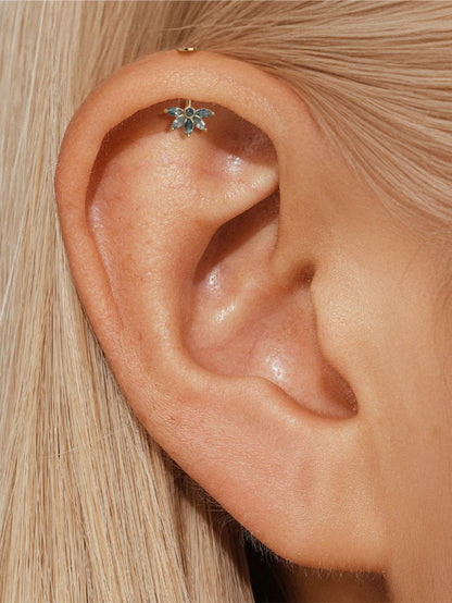 925 Natural Moss Agate Flower Vertical Helix Stud