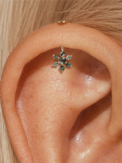 925 Natural Moss Agate Flower Vertical Helix Stud