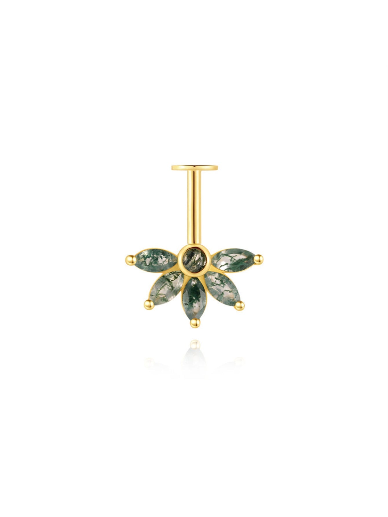 925 Natural Moss Agate Flower Vertical Helix Stud