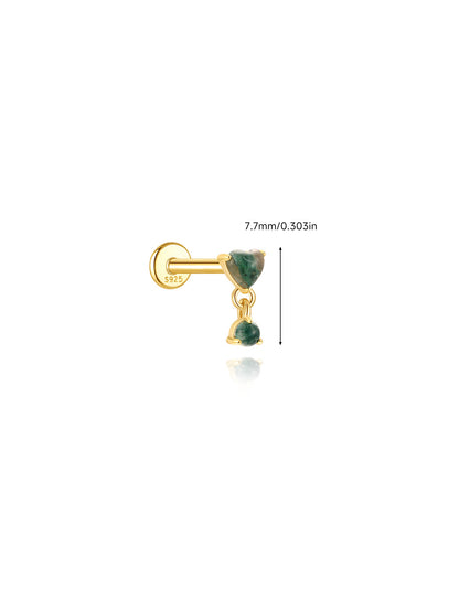 925 Natural Moss Agate Heart Dangle Flatback Stud