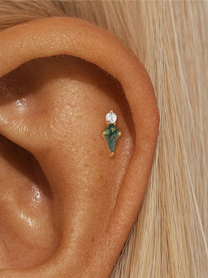 925 Natural Moss Agate Kite Drop Flat Back Stud