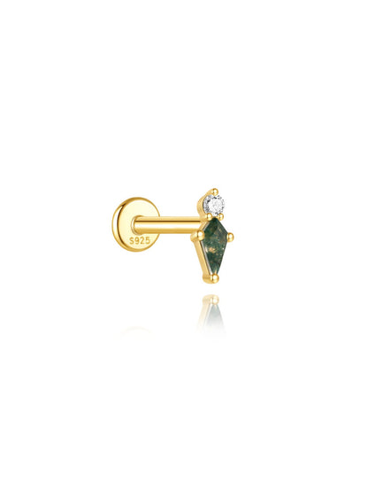 925 Natural Moss Agate Kite Drop Flat Back Stud