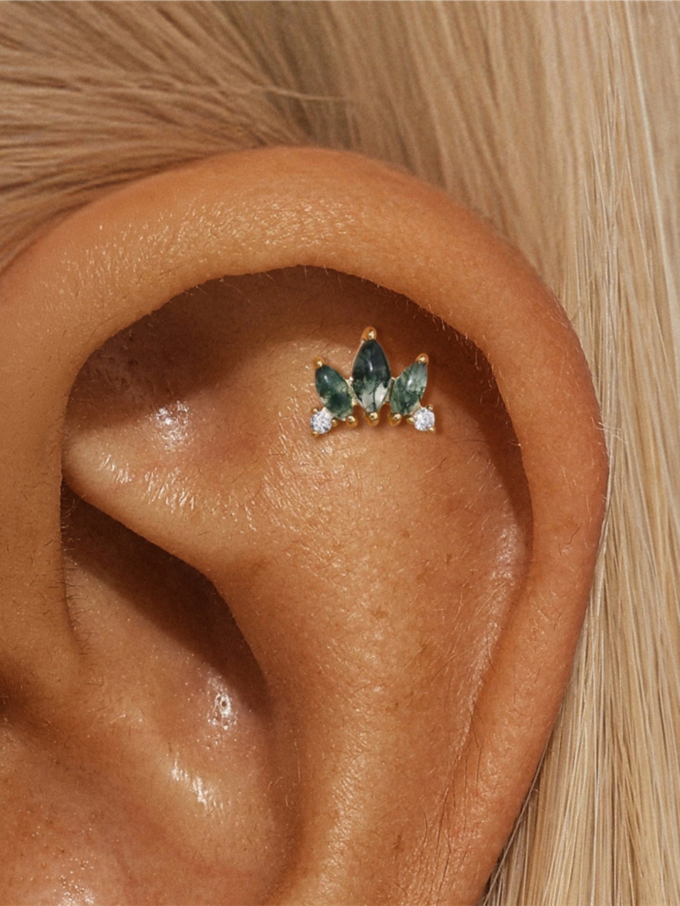 925 Natural Moss Agate Marquise Cluster Flatback Stud