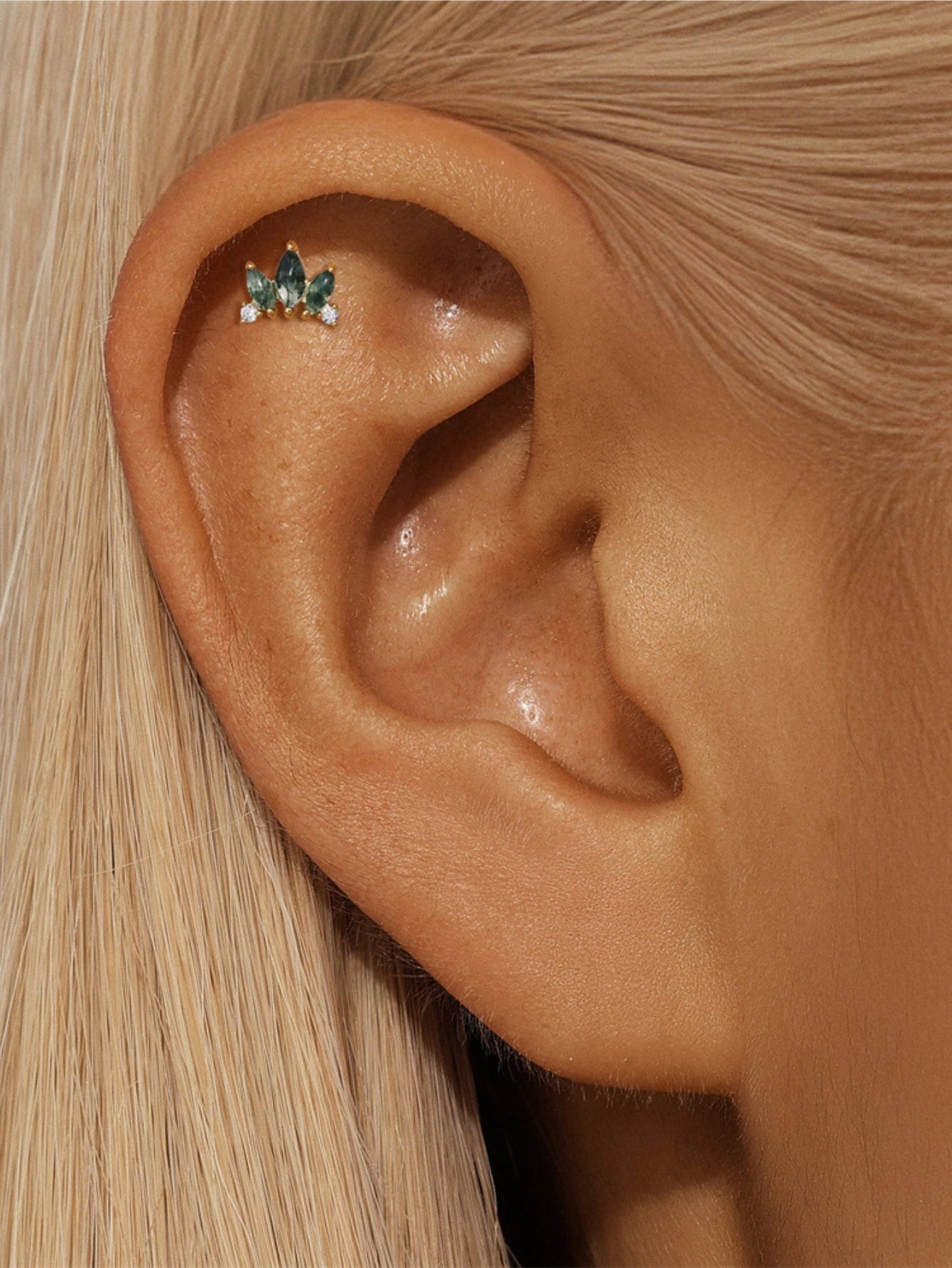 925 Natural Moss Agate Marquise Cluster Flatback Stud