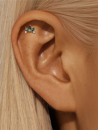 925 Natural Moss Agate Marquise Cluster Flatback Stud