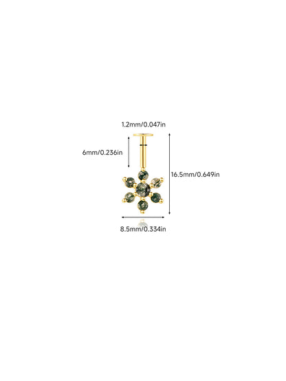 925 Natural Moss Agate Snowflake Vertical Helix Stud