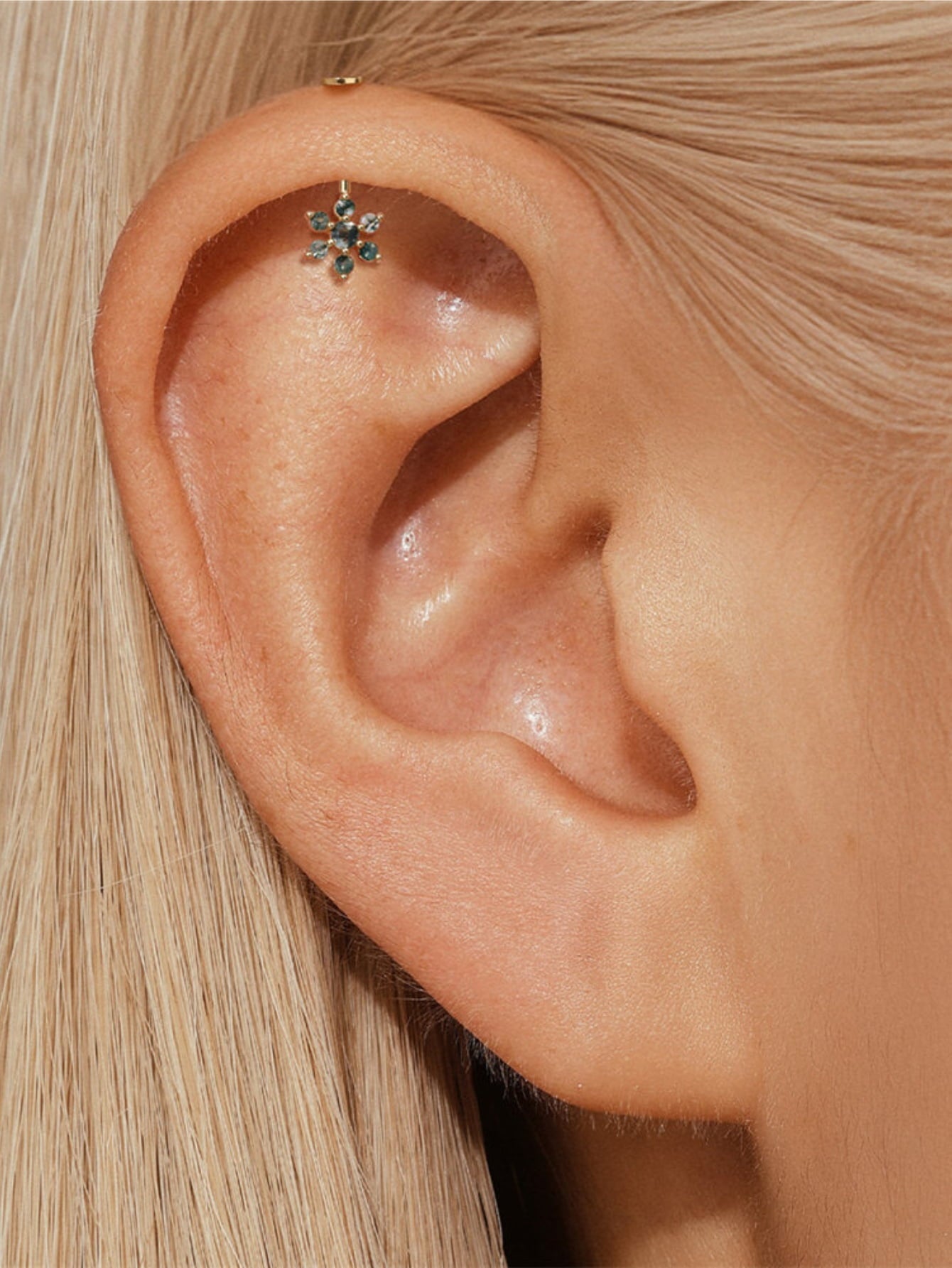 925 Natural Moss Agate Snowflake Vertical Helix Stud