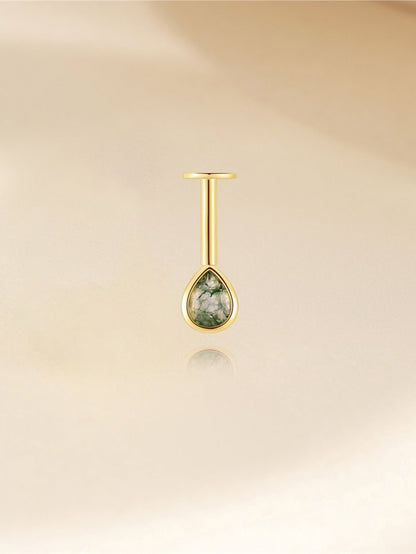 925 Natural Moss Agate Teardrop Vertical Helix Stud