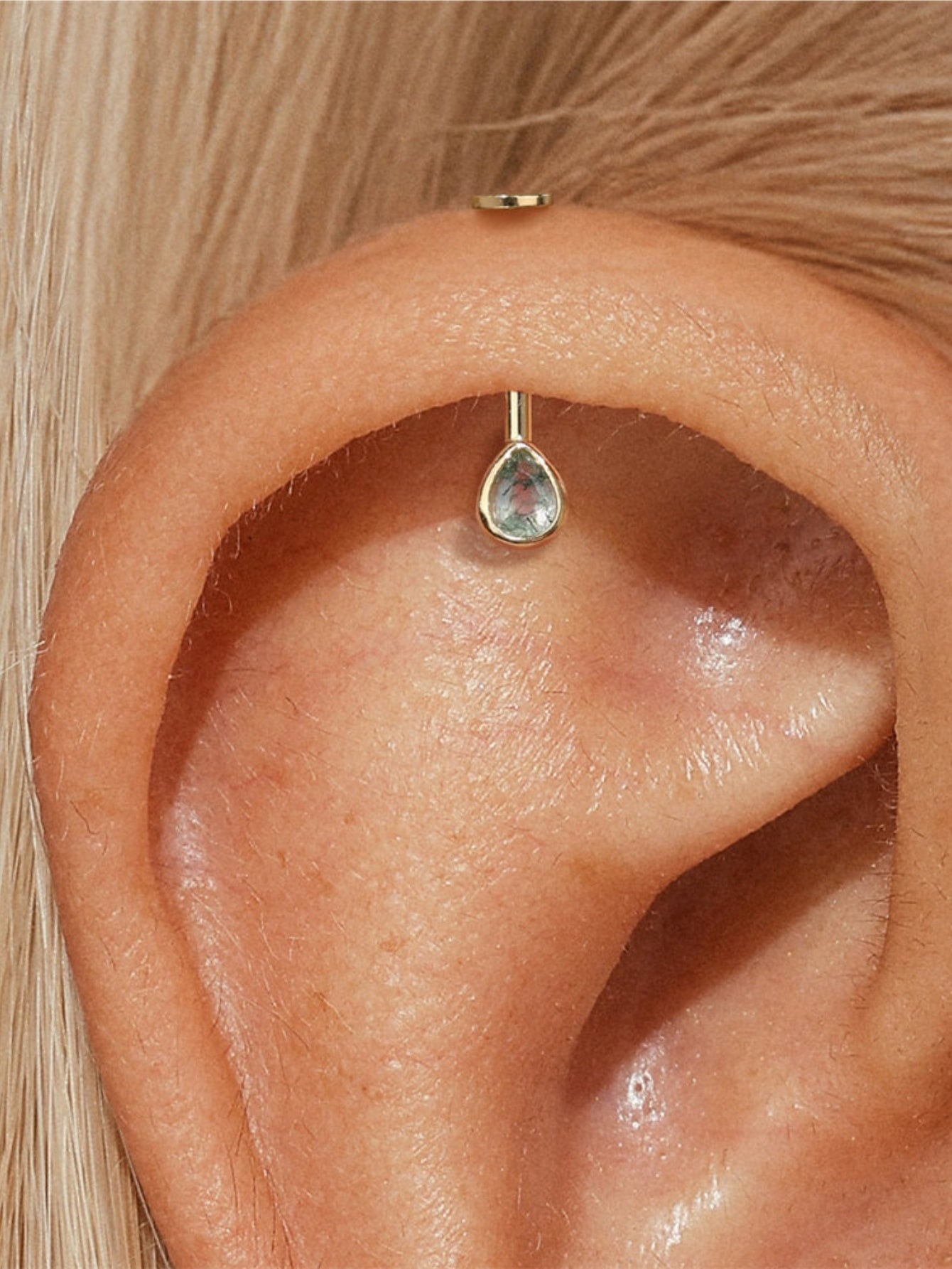 925 Natural Moss Agate Teardrop Vertical Helix Stud