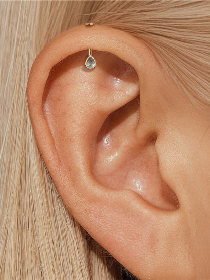 925 Natural Moss Agate Teardrop Vertical Helix Stud