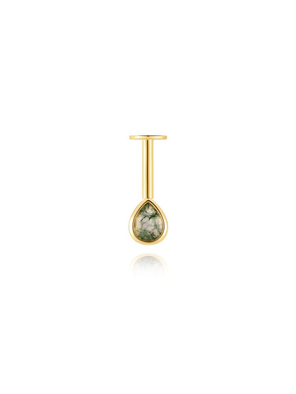 925 Natural Moss Agate Teardrop Vertical Helix Stud