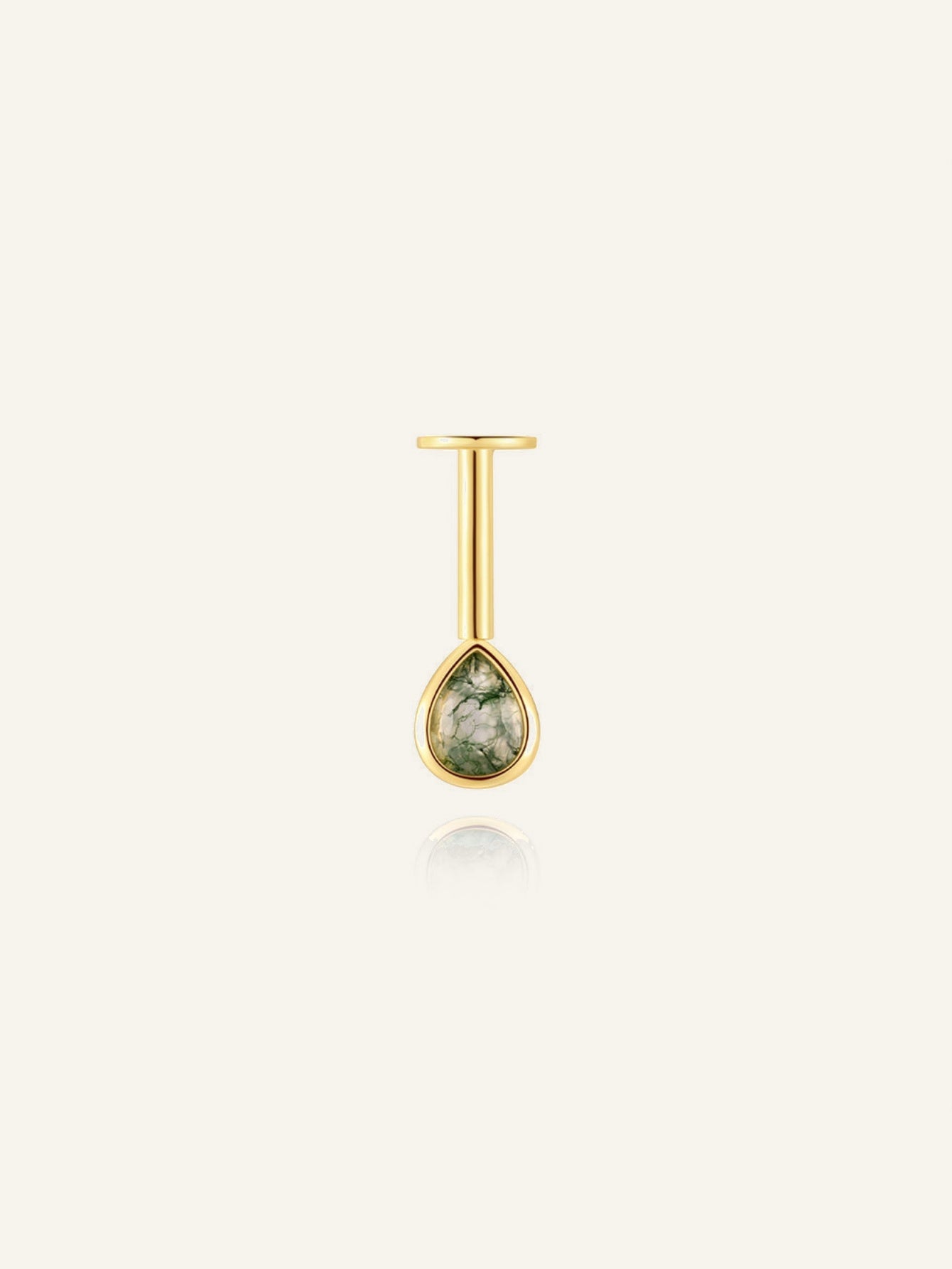 925 Natural Moss Agate Teardrop Vertical Helix Stud