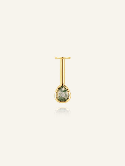 925 Natural Moss Agate Teardrop Vertical Helix Stud
