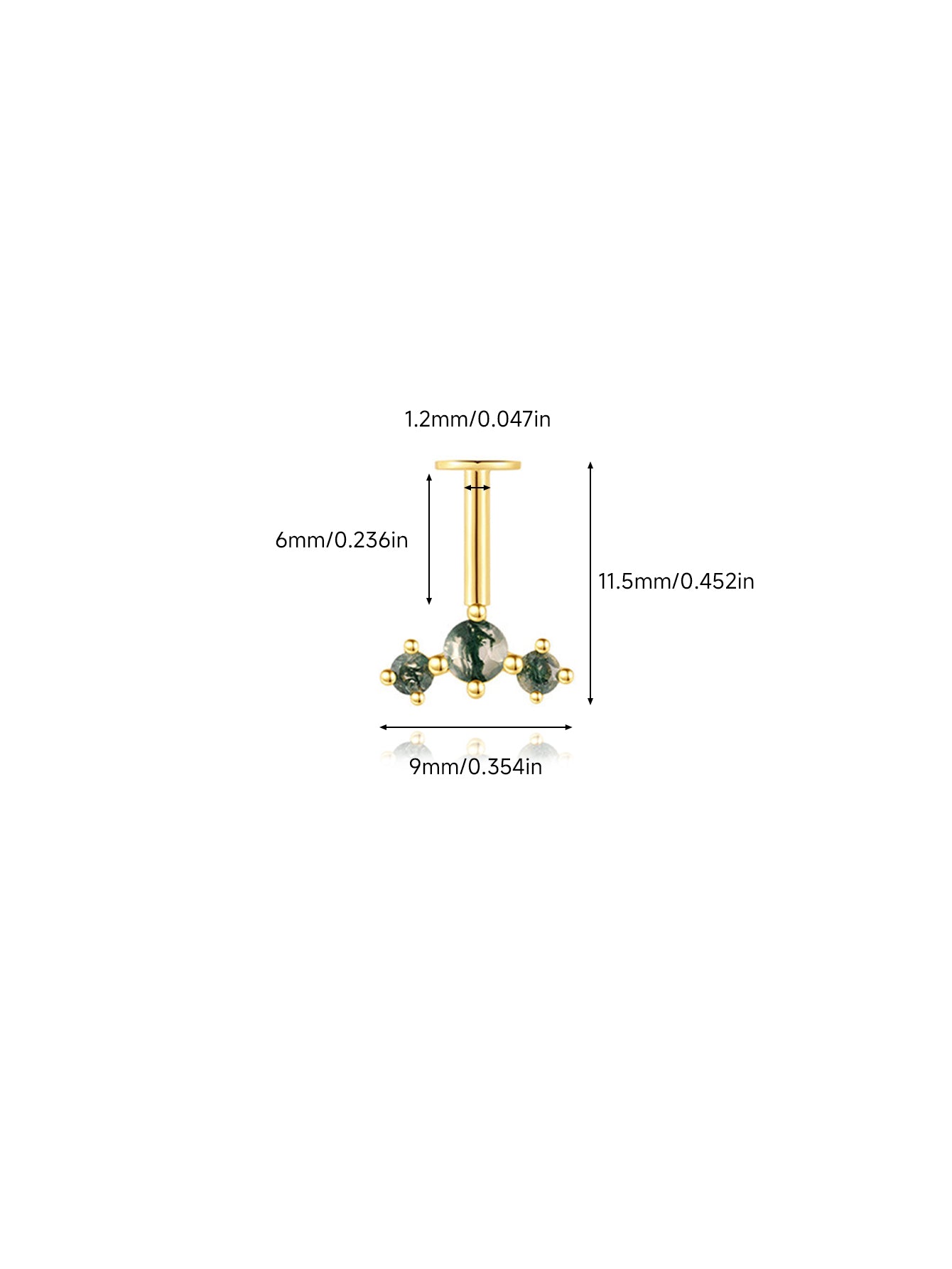 925 Natural Moss Agate Trio Vertical Helix Stud