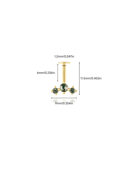 925 Natural Moss Agate Trio Vertical Helix Stud