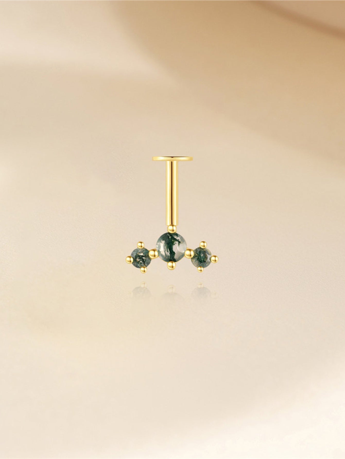 925 Natural Moss Agate Trio Vertical Helix Stud