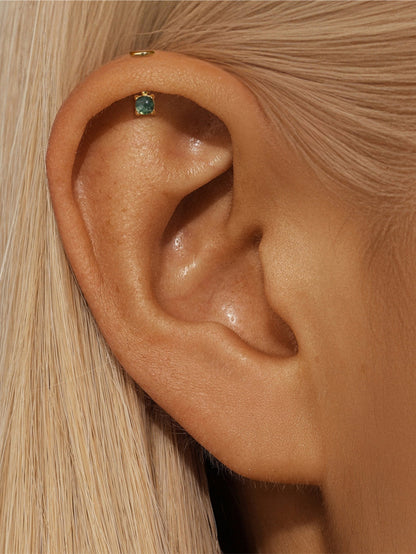 925 Natural Moss Agate Vertical Helix Stud