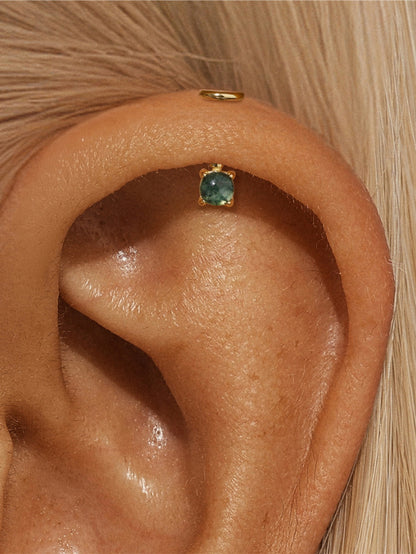 925 Natural Moss Agate Vertical Helix Stud
