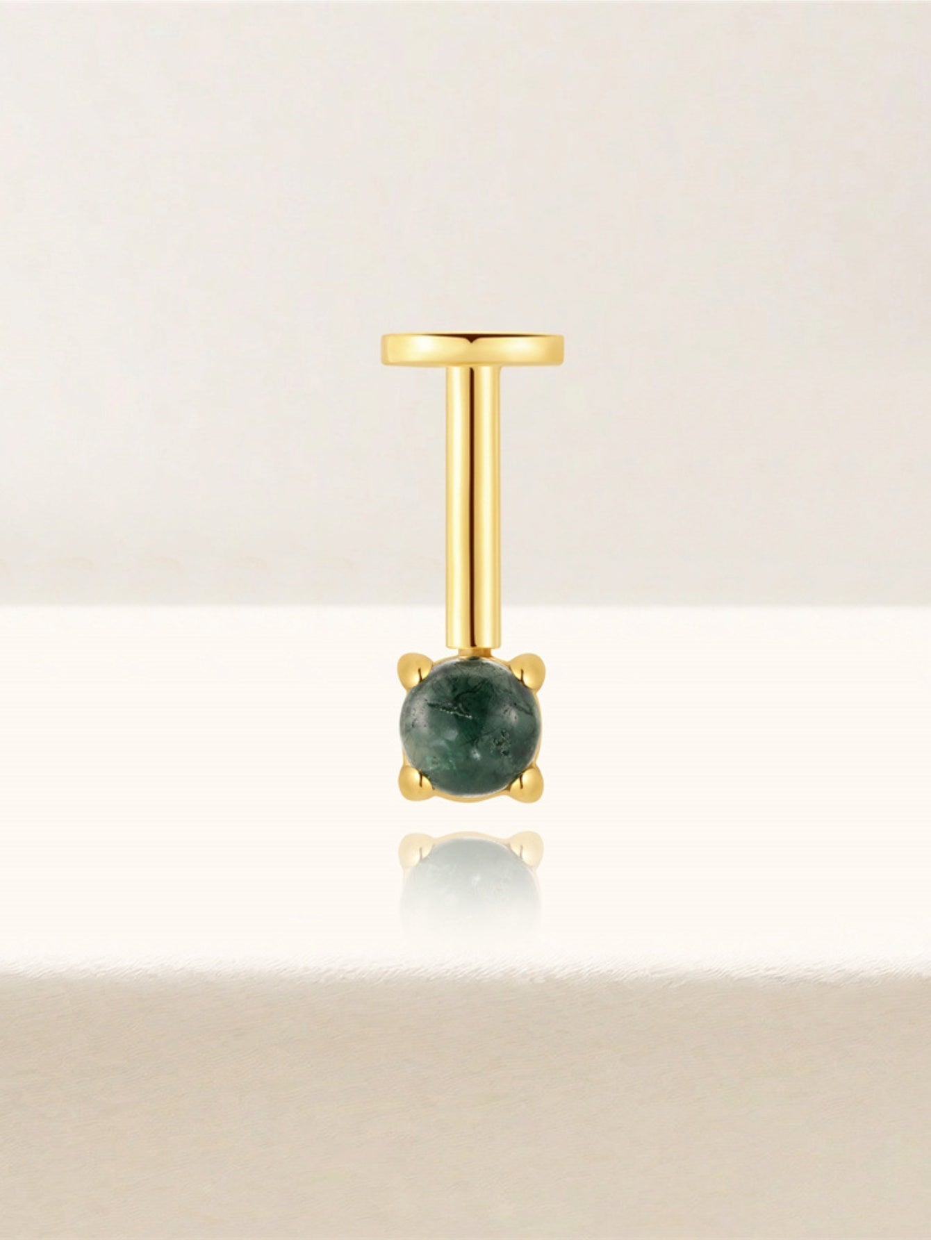 925 Natural Moss Agate Vertical Helix Stud