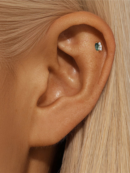 925 Natural Moss Agate & CZ Side-Row Flat Back Stud