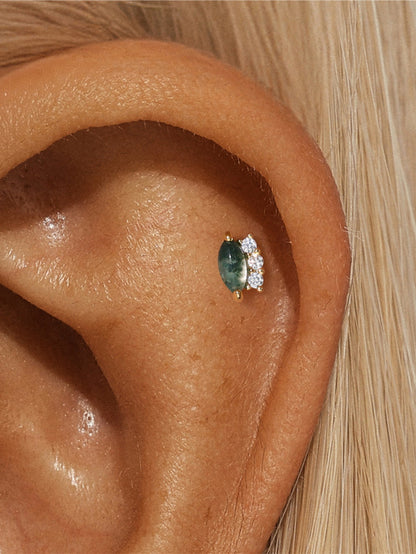 925 Natural Moss Agate & CZ Side-Row Flat Back Stud