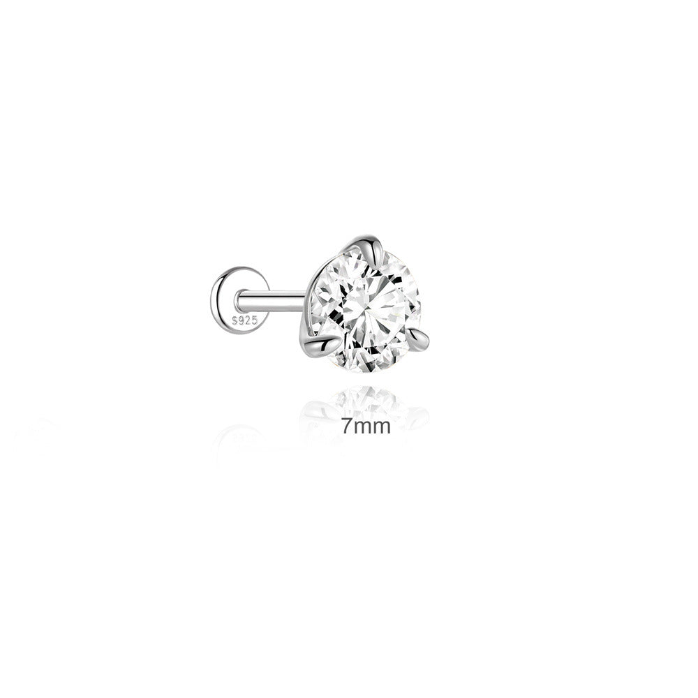 925 Sterling Silver 3-Prong Moissanite Flat Back Stud